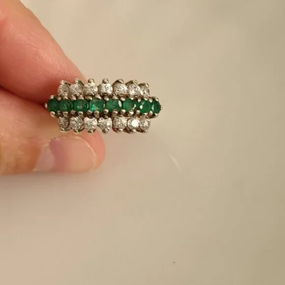 Vintage Boho 3 Row Crystal Natural Emerald Sterling Silver 925 Cocktail Ring 6.2 - Picture 6 of 9